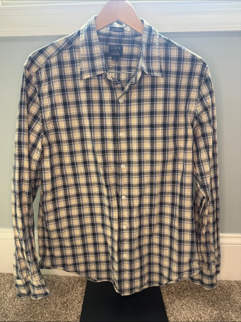 J. Crew Plaid Button-Down Shirt in Blue and White
